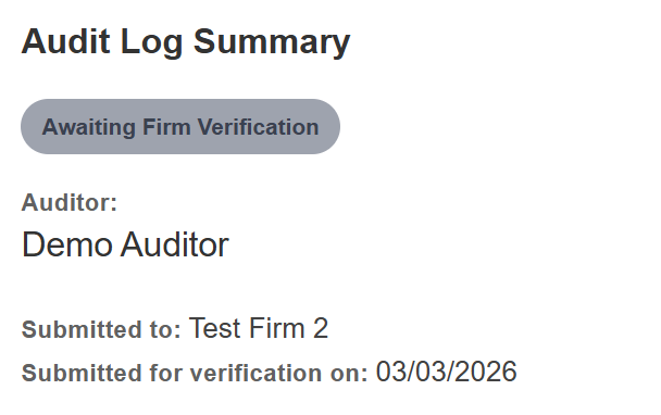 Dashboard showing Awaiting Firm Verification status
